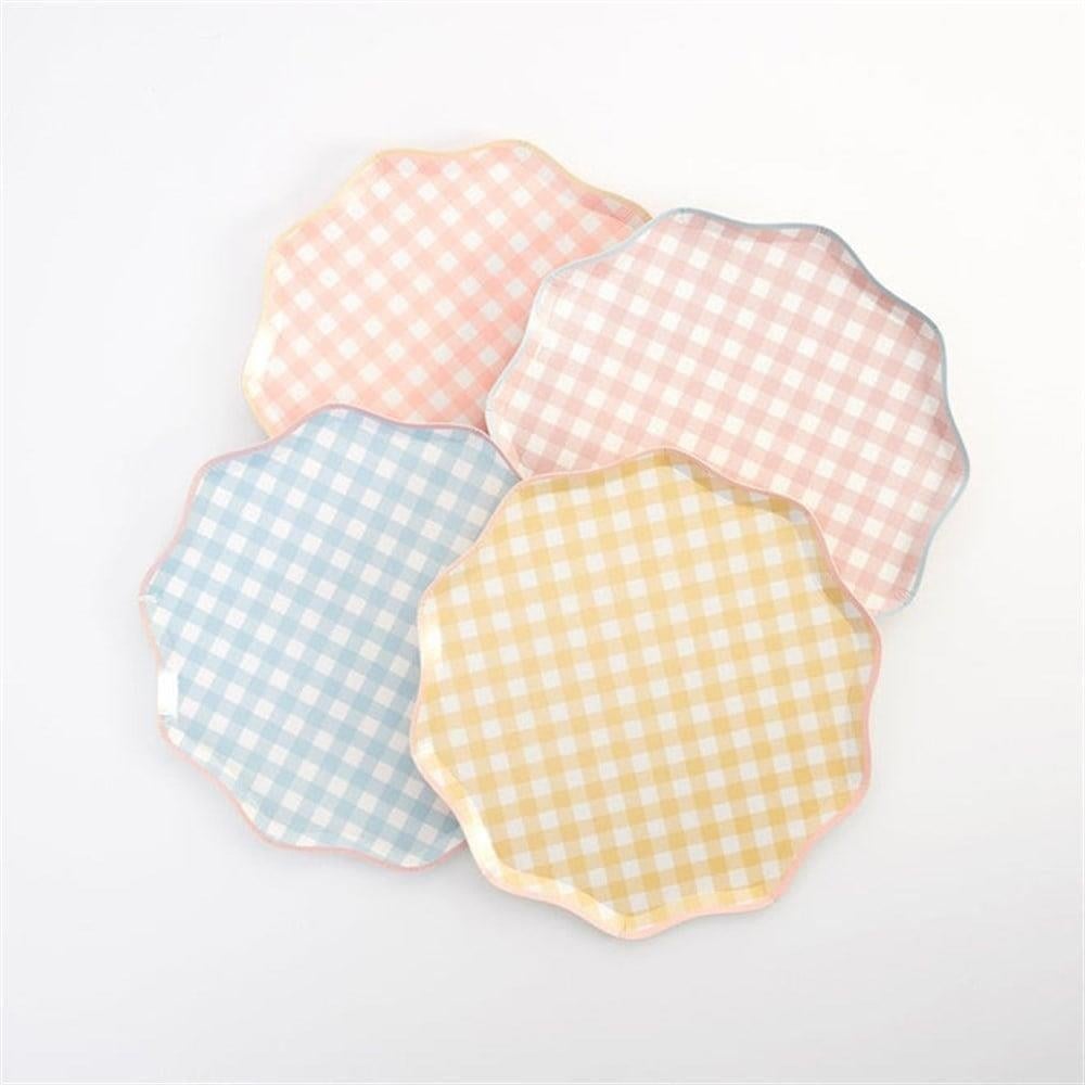 Meri Meri - Gingham Plates - Damalı Tabaklar - S - 12Li