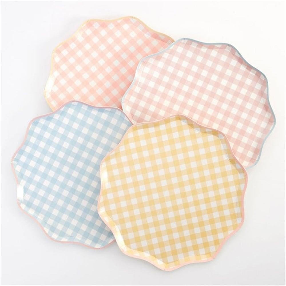 Meri Meri - Gingham Plates - Damalı Tabaklar - L - 12Li