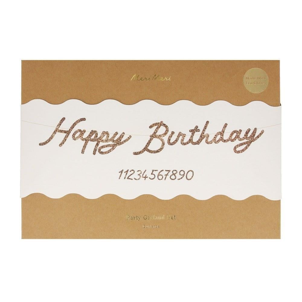 Meri Meri - Gold Glitter Happy Birthday Garland - Parıltılı Altın Happy Birthday Asılan Süs Seti