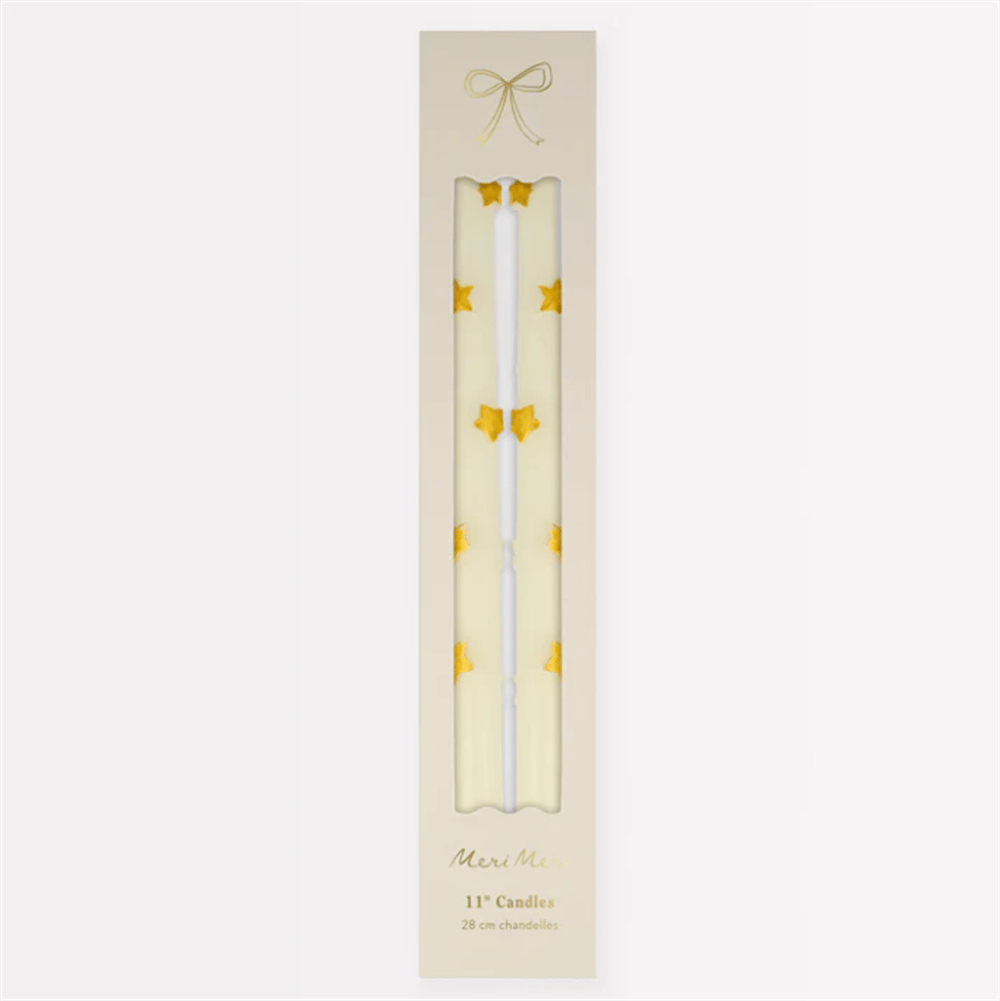 Meri Meri - Gold Star Taper Candle - Altın Yıldız Detaylı Mumlar (2Li)