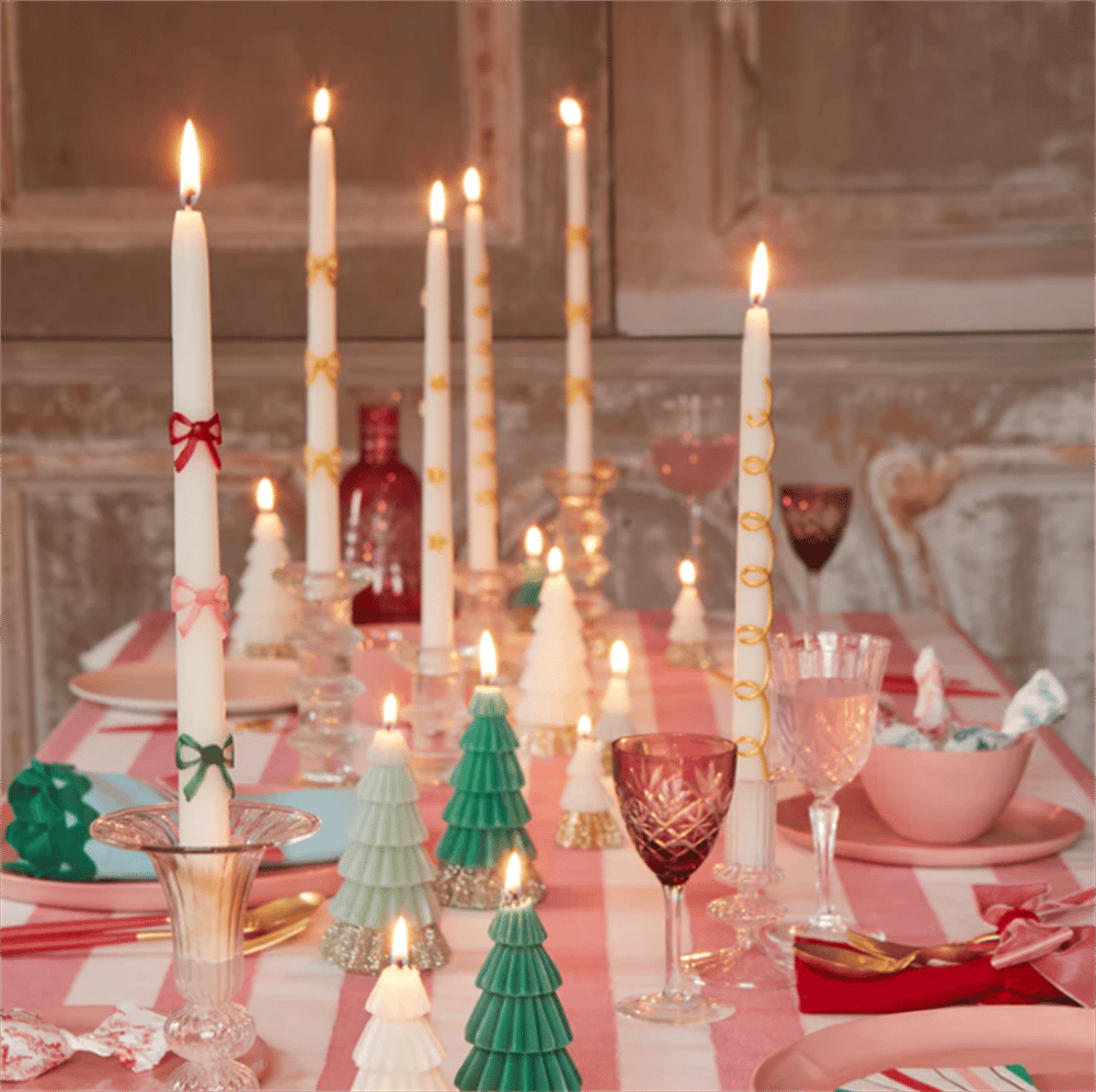 Meri Meri - Gold Star Taper Candle - Altın Yıldız Detaylı Mumlar (2Li)