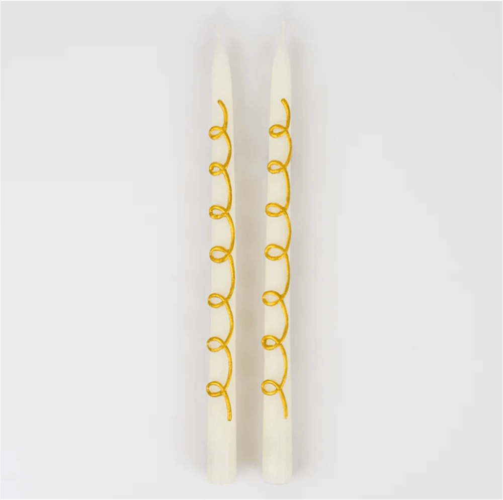 Meri Meri - Gold Swirl Taper Candles - Altın Kıvrımlı Mumlar (2Li)