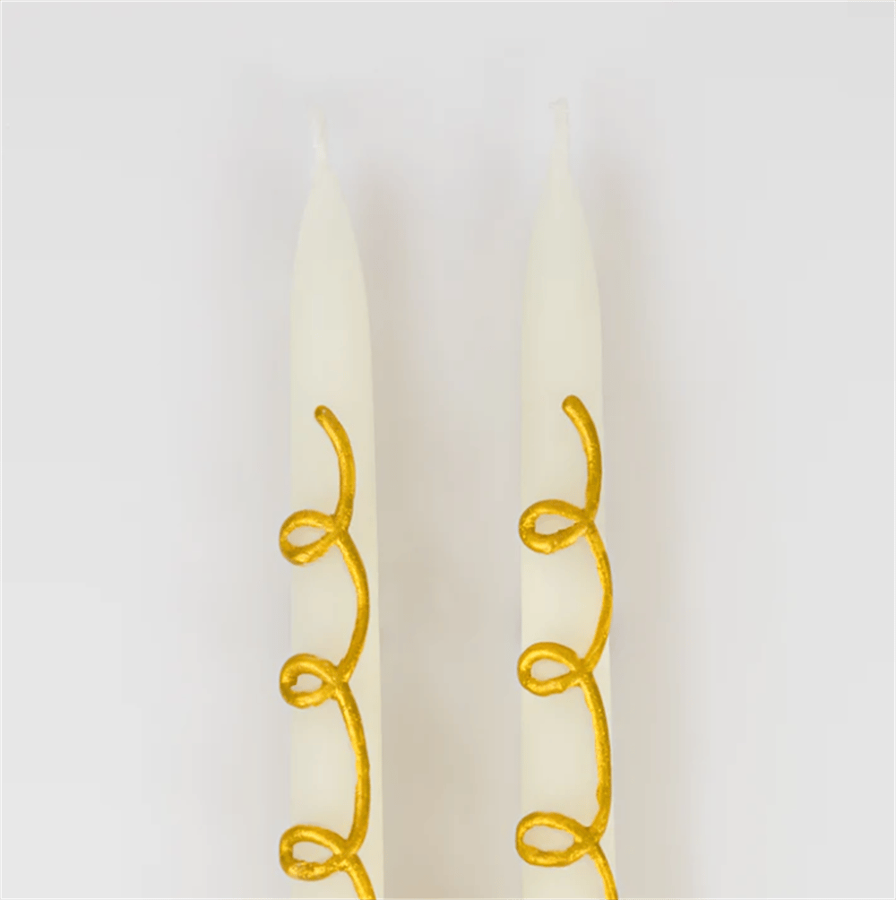 Meri Meri - Gold Swirl Taper Candles - Altın Kıvrımlı Mumlar (2Li)