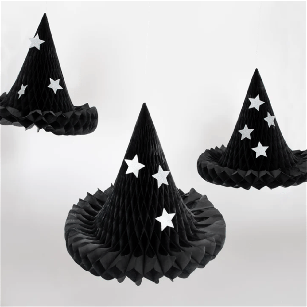 Meri Meri - Hanging Honeycomb Witch Hat Decorations - Cadı Şapka Dekorları (3Lü)