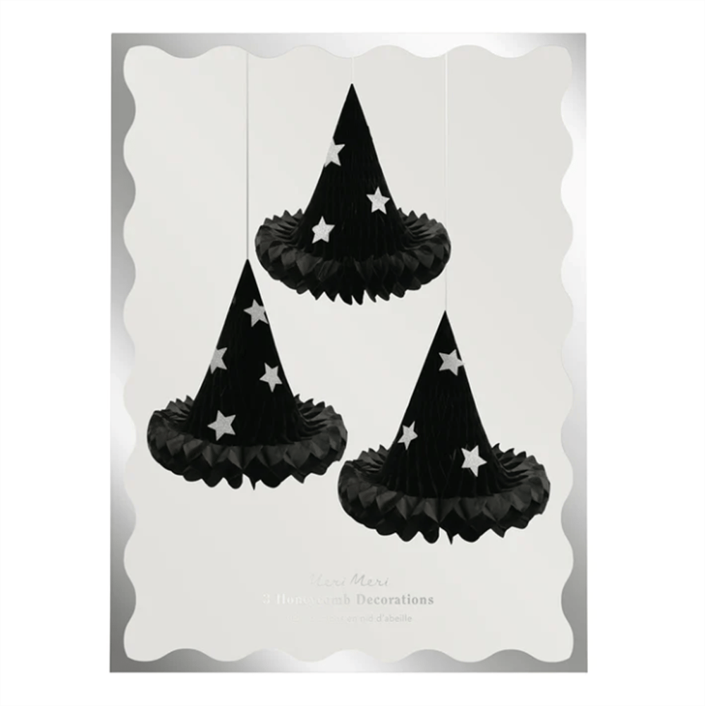 Meri Meri - Hanging Honeycomb Witch Hat Decorations - Cadı Şapka Dekorları (3Lü)