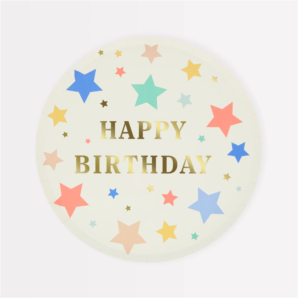Meri Meri - Happy Birthday Stars Side Plates - Happy Birthday Yıldızlar Tabalar (M) (X8)