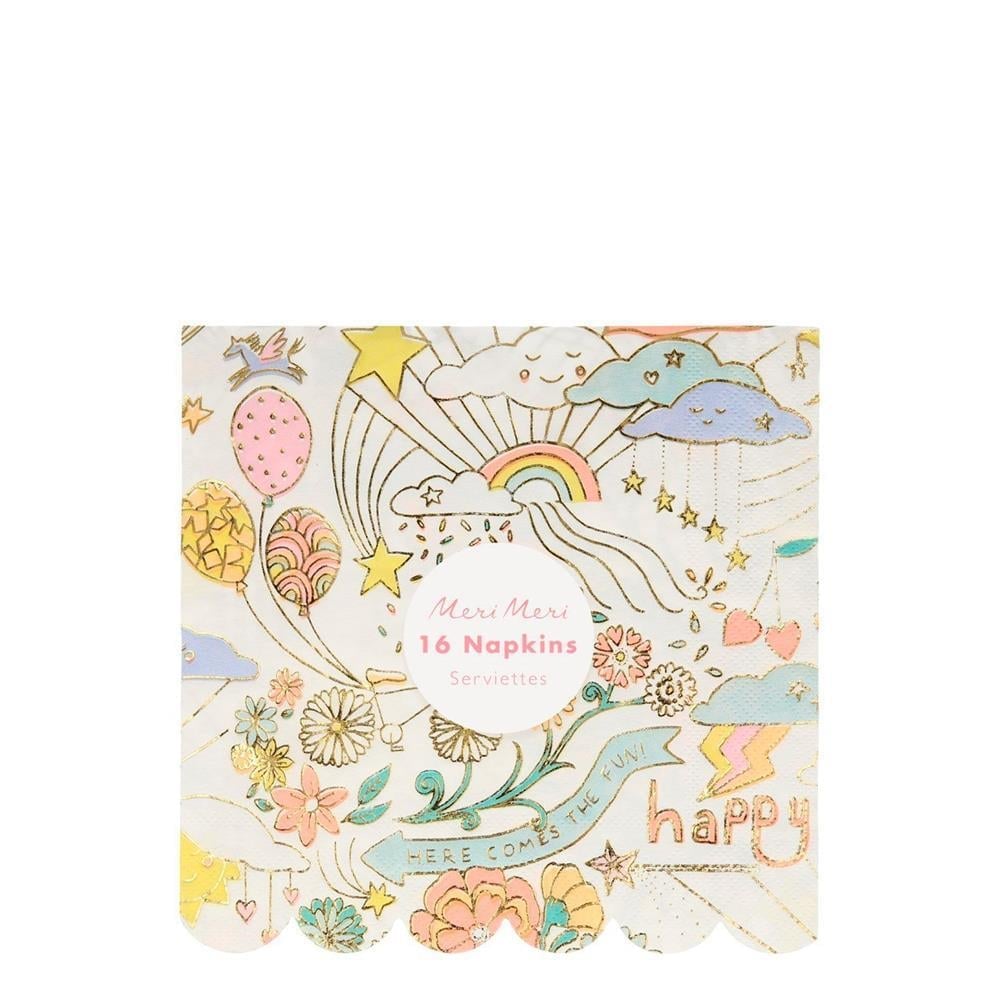 Meri Meri - Happy Doodle Napkins - Renkli Doodle Peçete - L - 16Lı