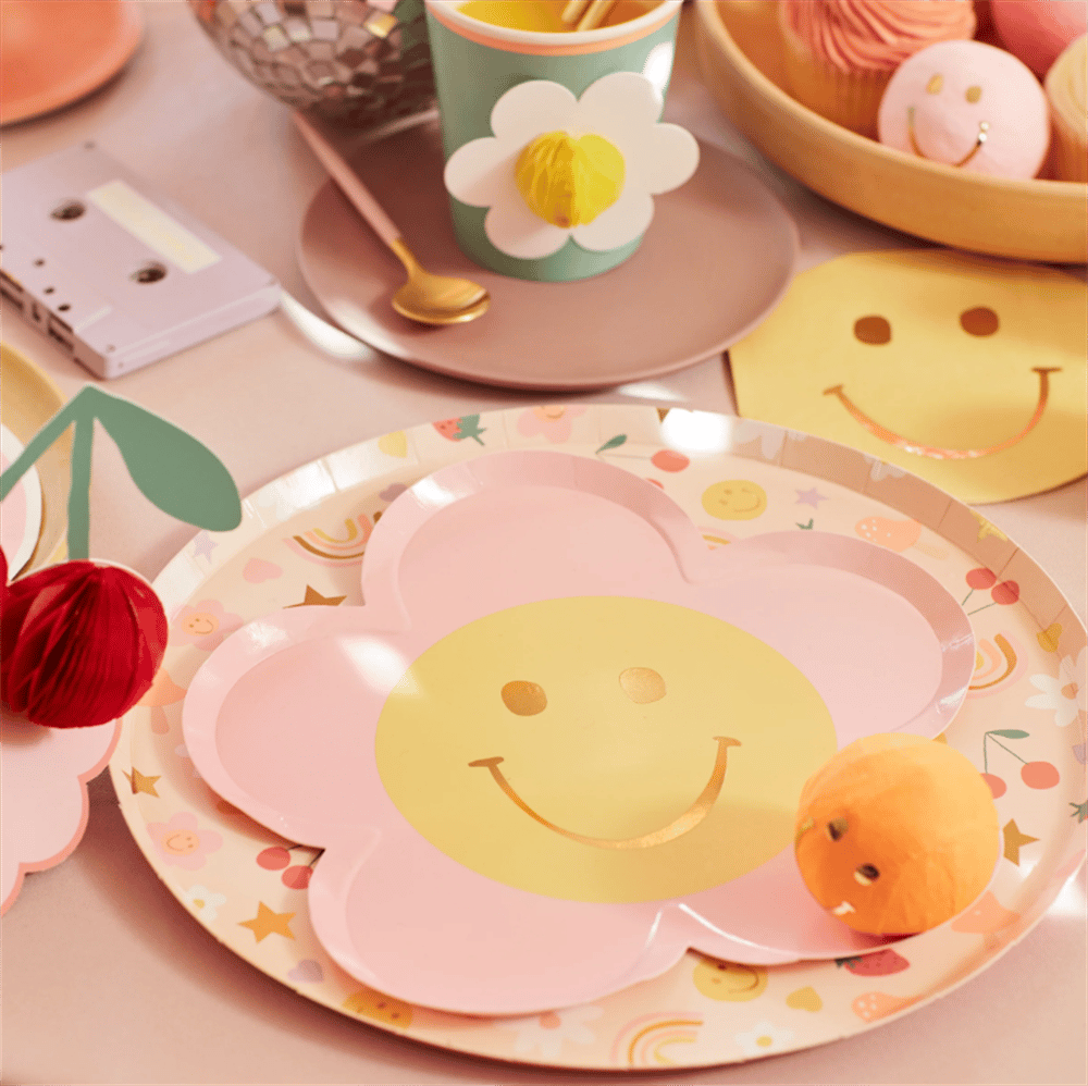 Meri Meri - Happy Face Flower Plates - Mutlu Yüz Çiçek Tabaklar (X8)