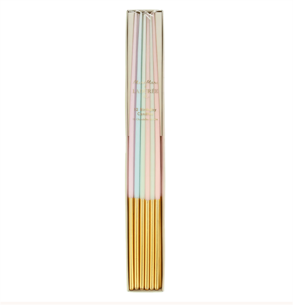 Meri Meri - Ladurée Paris Gold Leaf Tall Tapered Candles - Laduree Paris Altın Detaylı Uzun Mumlar (