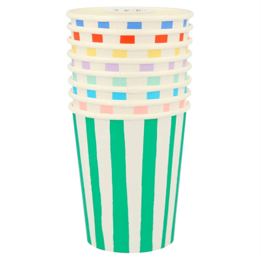 Meri Meri - Mixed Stripe Cups - Çizgili Renkli Bardaklar - 8Li