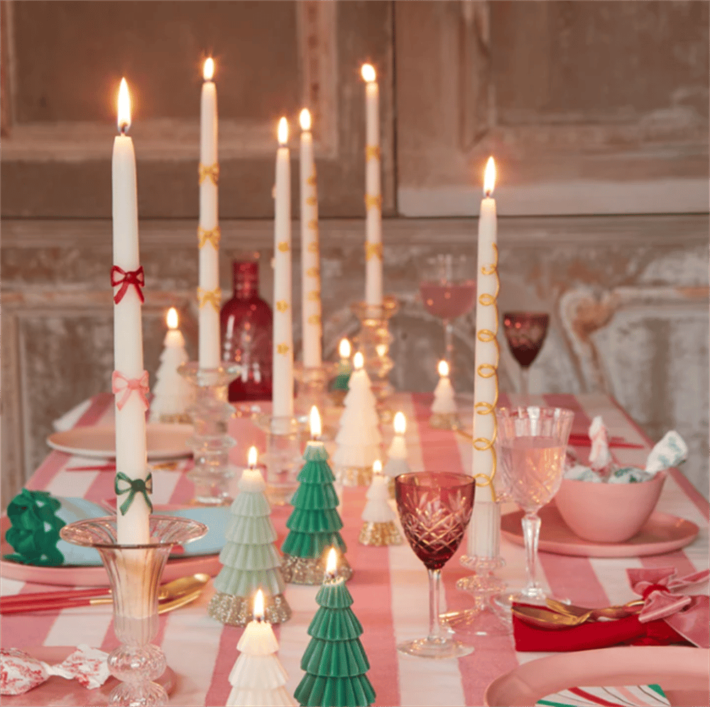Meri Meri - Multi Colour Bow Taper Candle - Renkli Kurdeleli Mumlar (2Li)