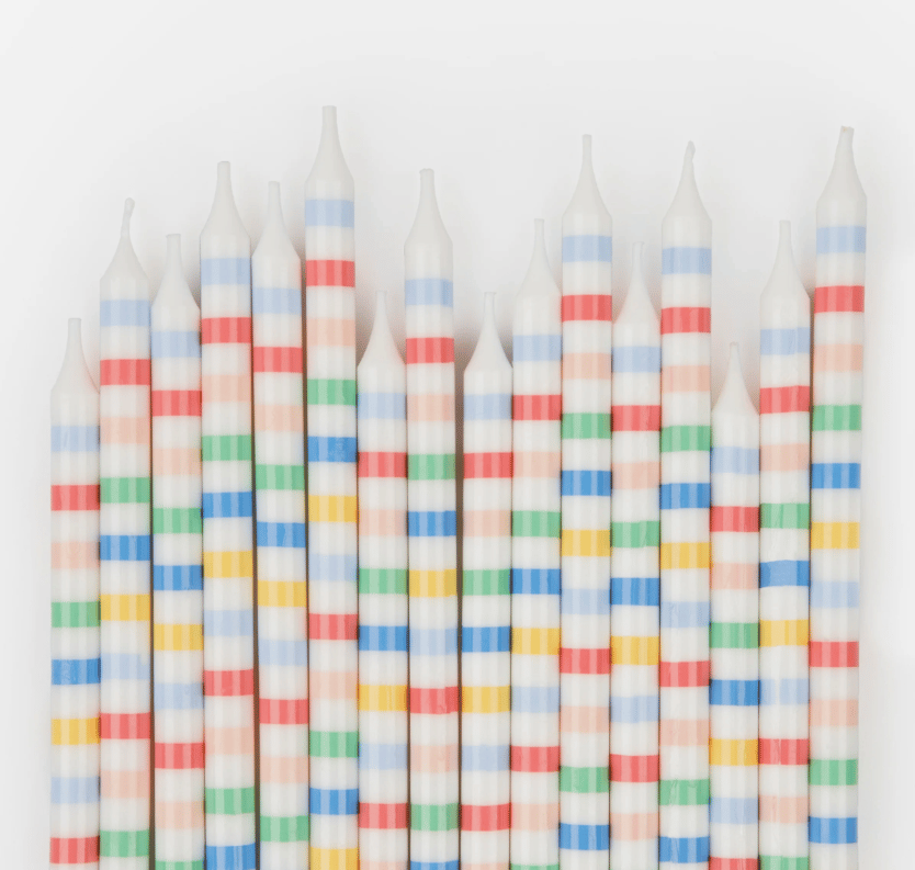 Meri Meri - Multi Stripe Candles - Multi Renkli Çizgili Mumlar (X16)