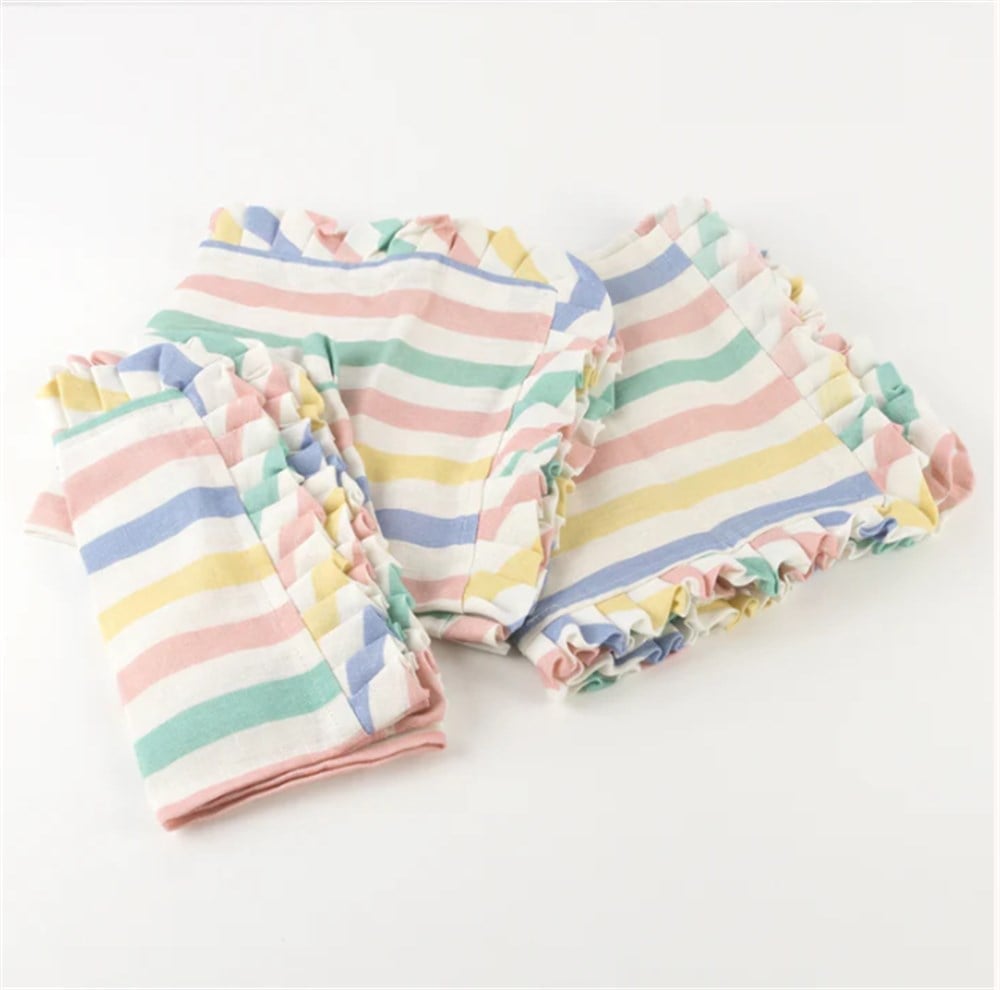 Meri Meri - Multi Stripe Ruffle Napkins - Çok Çizgili Fırfırlı Kumaş Peçeteler - 4Lü