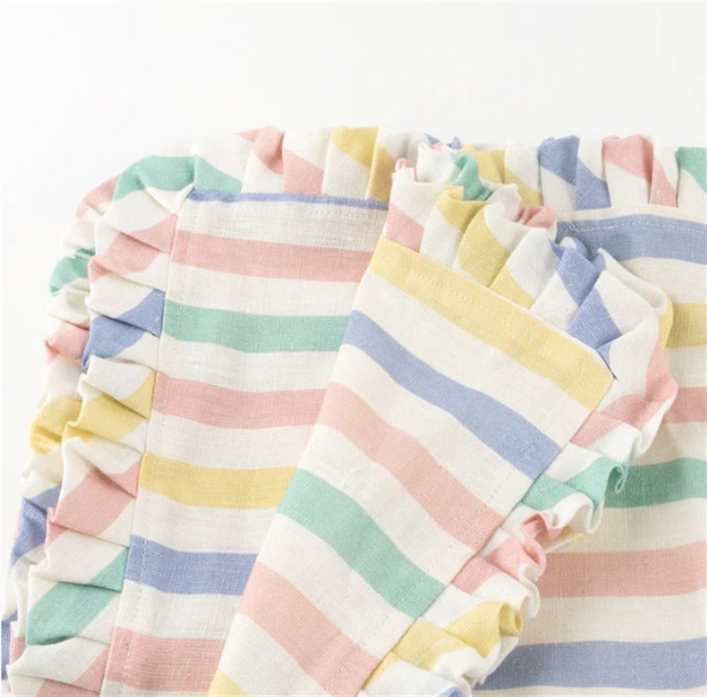 Meri Meri - Multi Stripe Ruffle Napkins - Çok Çizgili Fırfırlı Kumaş Peçeteler - 4Lü