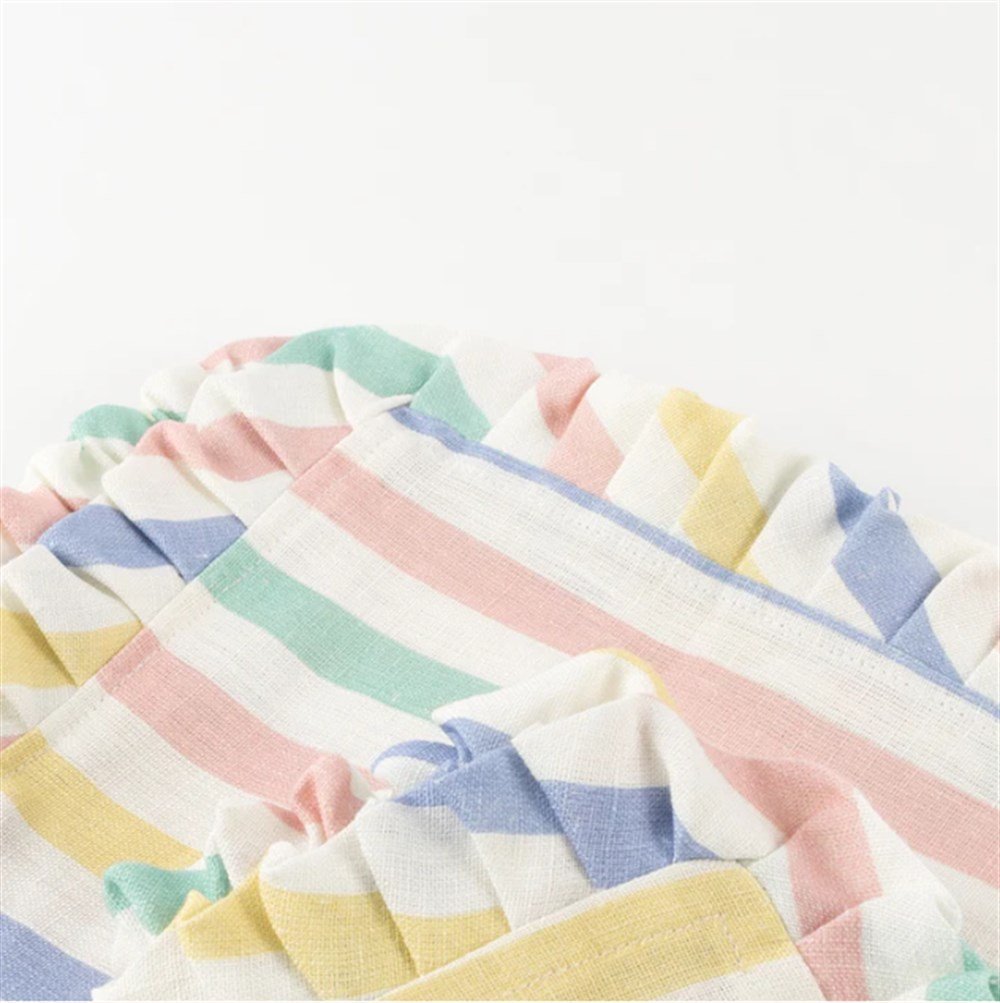 Meri Meri - Multi Stripe Ruffle Napkins - Çok Çizgili Fırfırlı Kumaş Peçeteler - 4Lü
