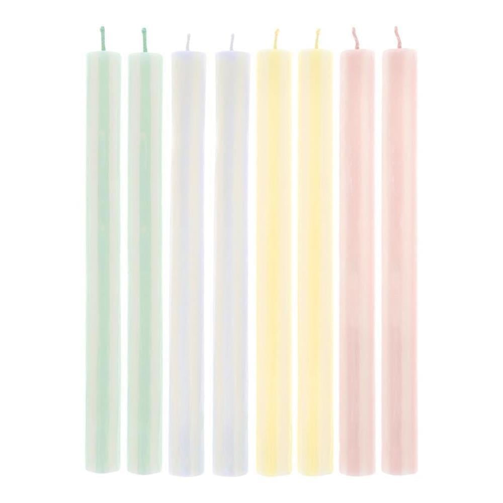 Meri Meri - Pastel Çizgili Sofra Mumları - 8 Adet