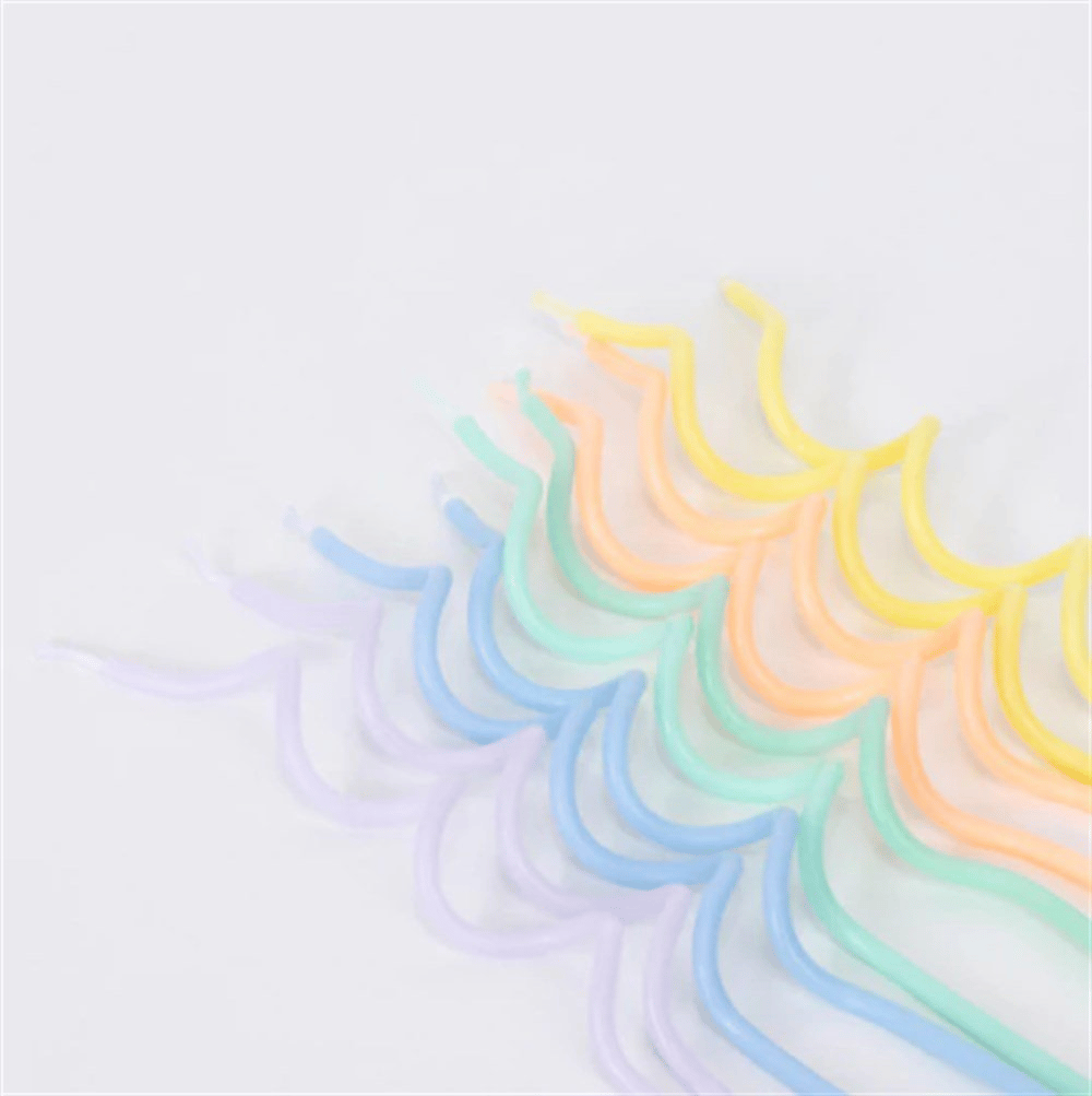 Meri Meri - Pastel Swirly Candles - Pastel Kıvrımlı Mumlar - 20Li