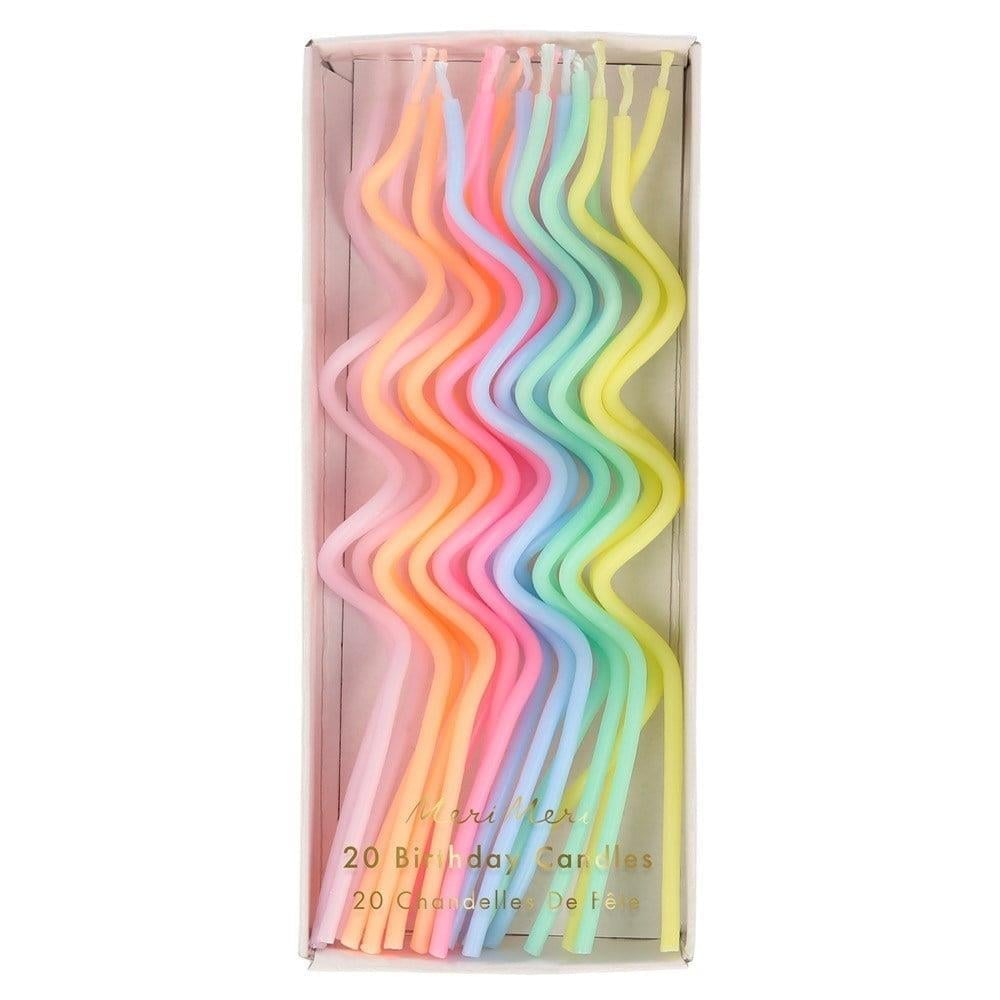 Meri Meri - Pastel Swirly Candles - Pastel Kıvrımlı Mumlar - 20Li