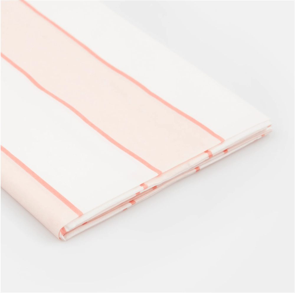 Meri Meri - Peach Stripe Tablecloth - Şeftali Tonlu Çizgili Kağıt Masa Örtüsü