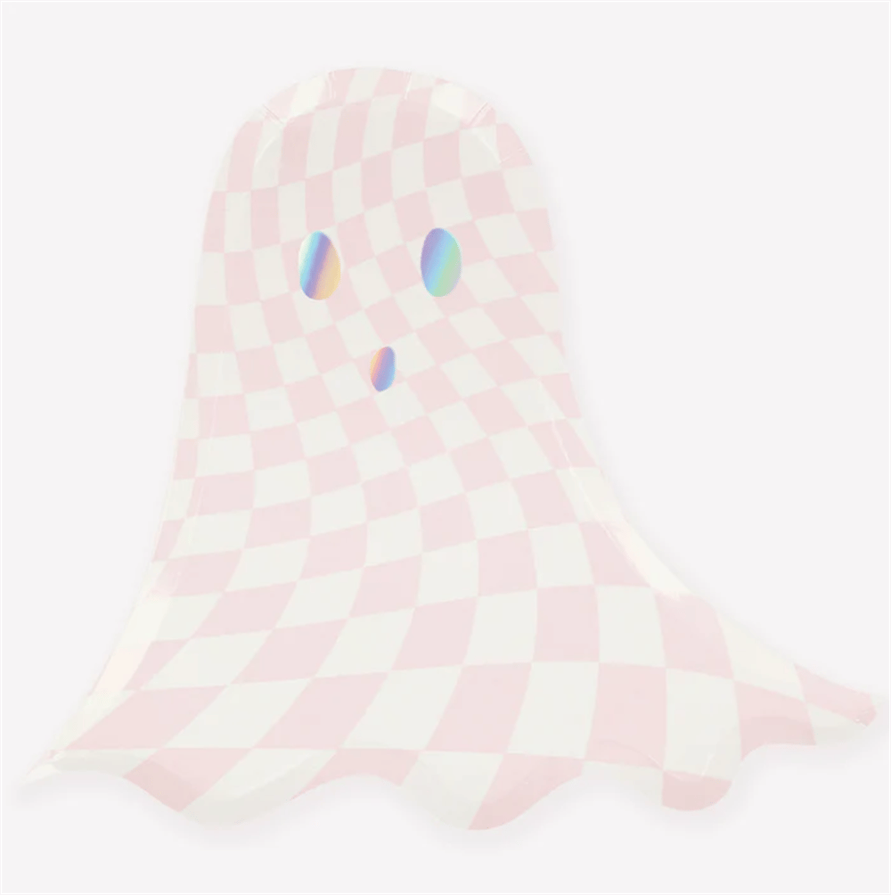 Meri Meri - Pink Checker Ghost Plates - Pembe Hayalet Tabaklar (8Li)