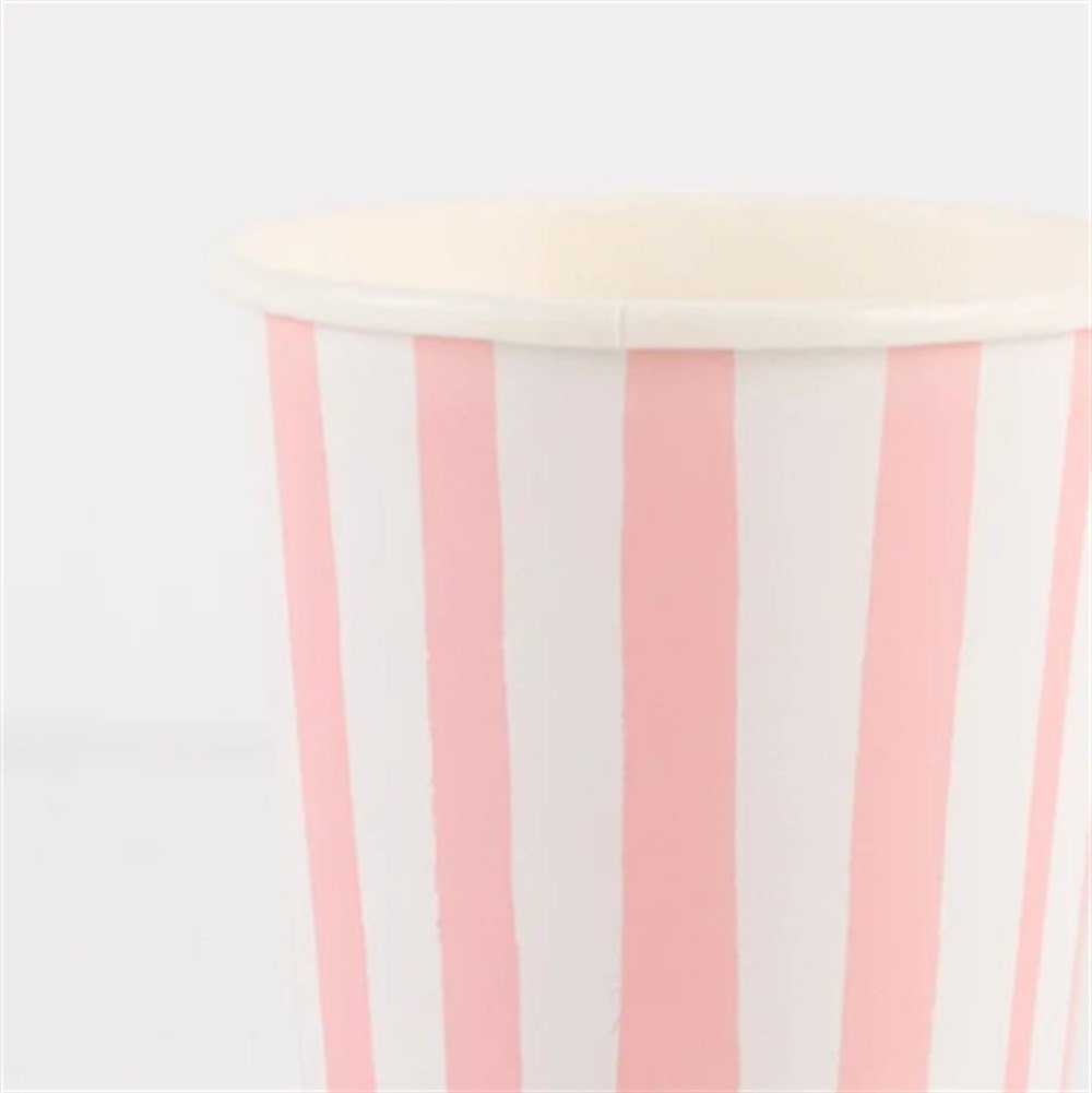 Meri Meri - Pink Stripe Cups - Pembe Çizgili Bardaklar - 8Li