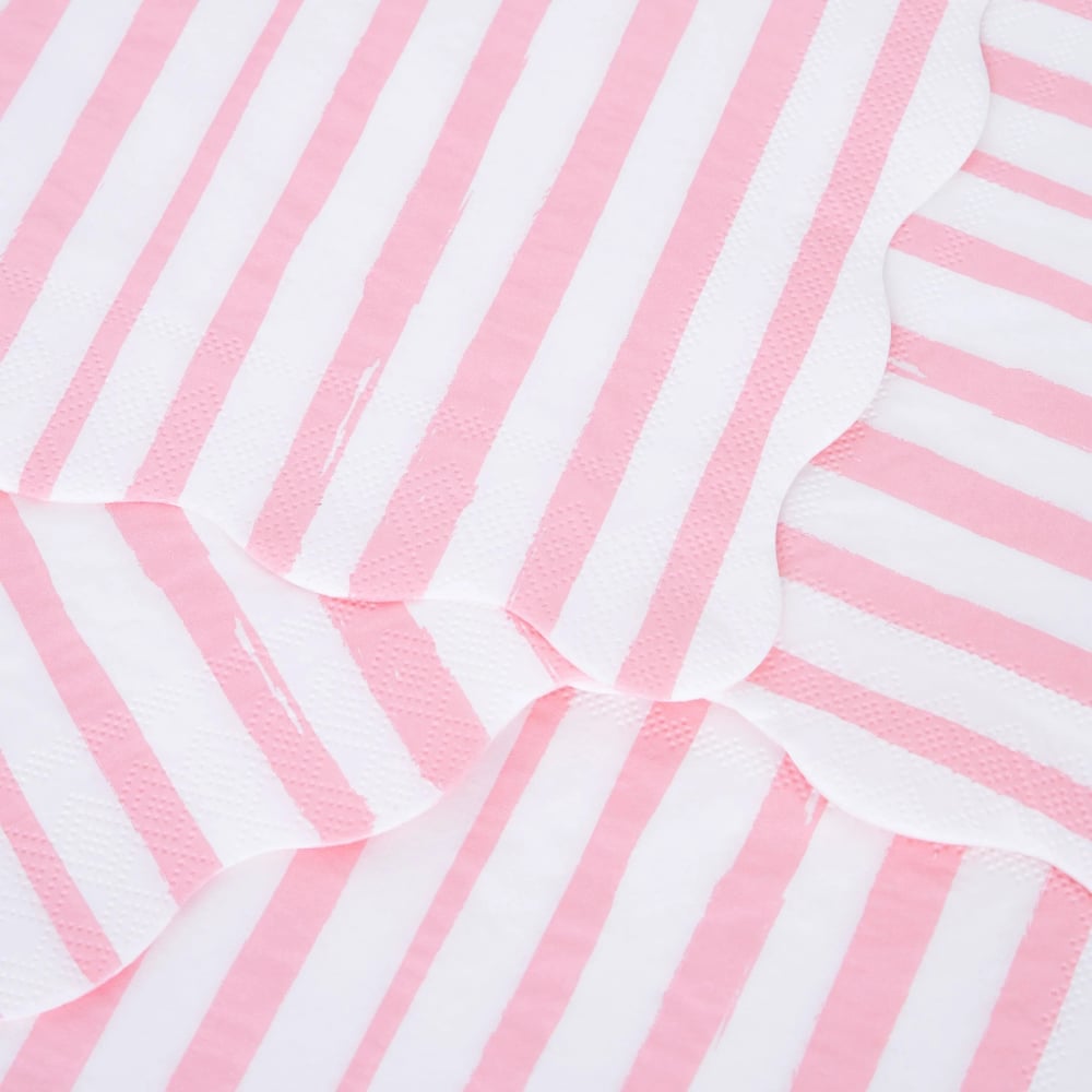 Meri Meri - Pink Stripe Large Napkins - Pembe Çizgili Peçeteler L - 16 Adet