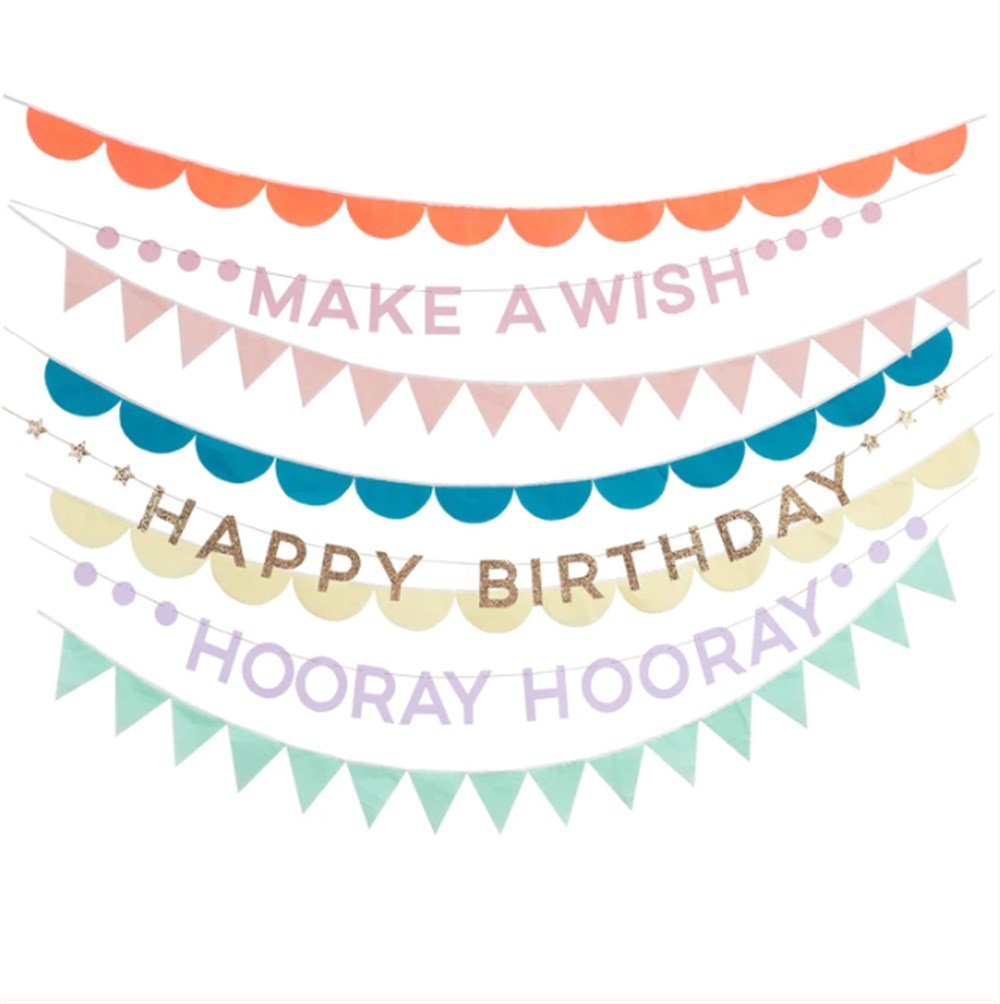 Meri Meri - Rainbow Birthday Garland - Gökkuşağı Doğum Günü Asılan Süsler - 8 Parça