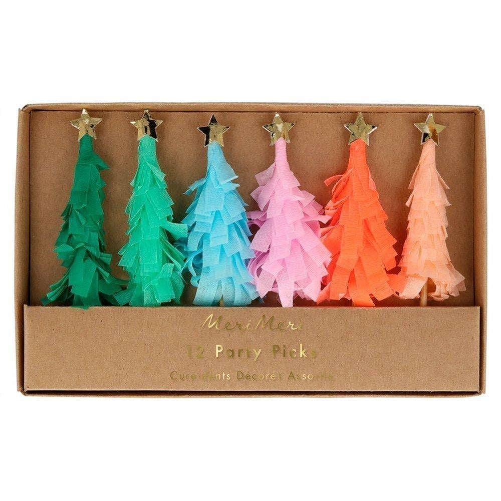 Meri Meri - Rainbow Fringed Tree Picks - Renkli Püsküllü Çam Ağacı Parti Çubukları