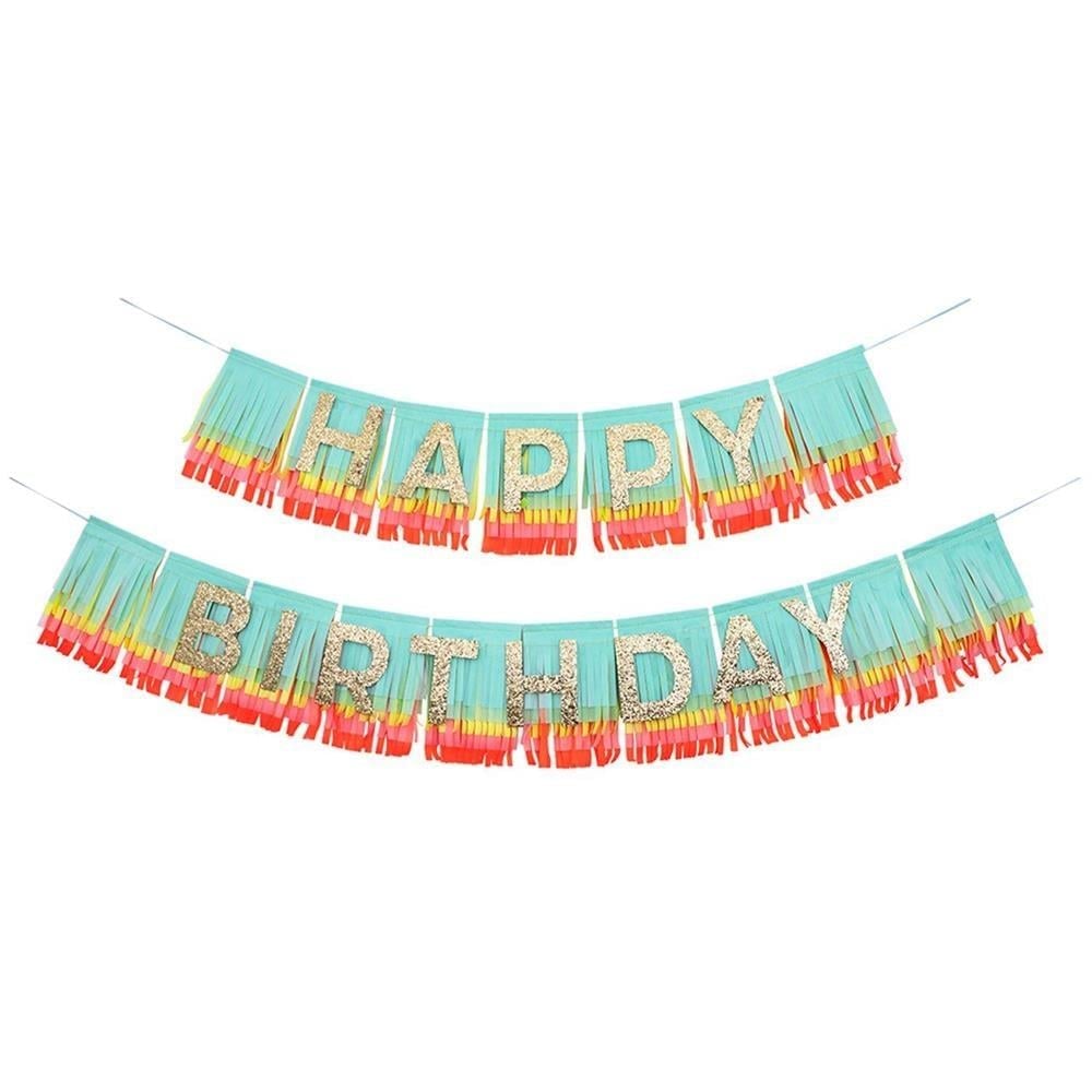 Meri Meri - Rainbow Happy Birthday Fringe Garland - Happy Birthday Gökkuşağı Püsküllü Asılan Süs