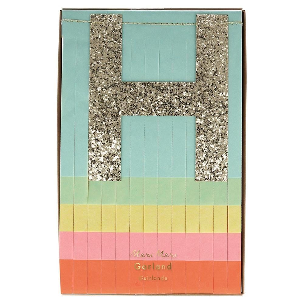 Meri Meri - Rainbow Happy Birthday Fringe Garland - Happy Birthday Gökkuşağı Püsküllü Asılan Süs