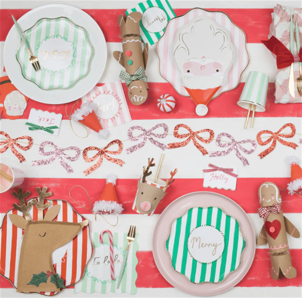 Meri Meri - Red & Pink Glitter Bow Garland - Kırmızı & Pembe Parıltılı Kurdele Asılan Süs