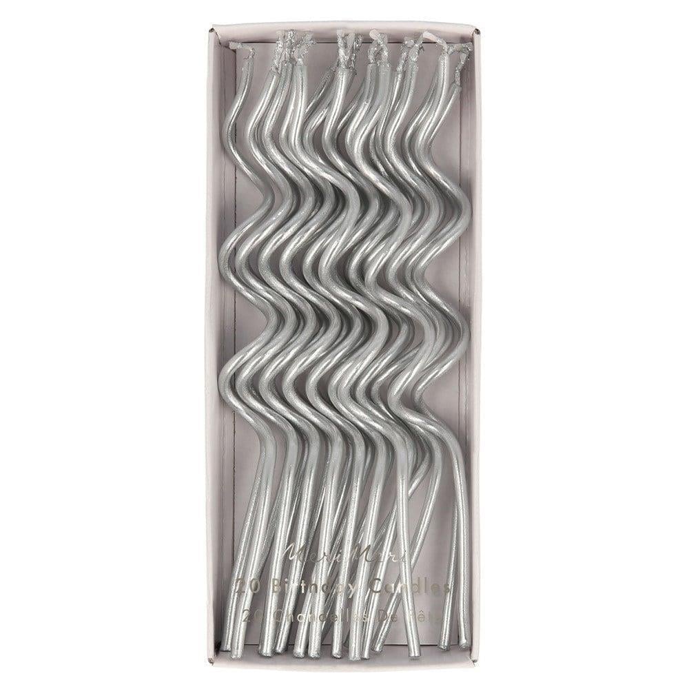 Meri Meri - Silver Swirly Candles - Gümüş Kıvrımlı Mumlar - 20Li