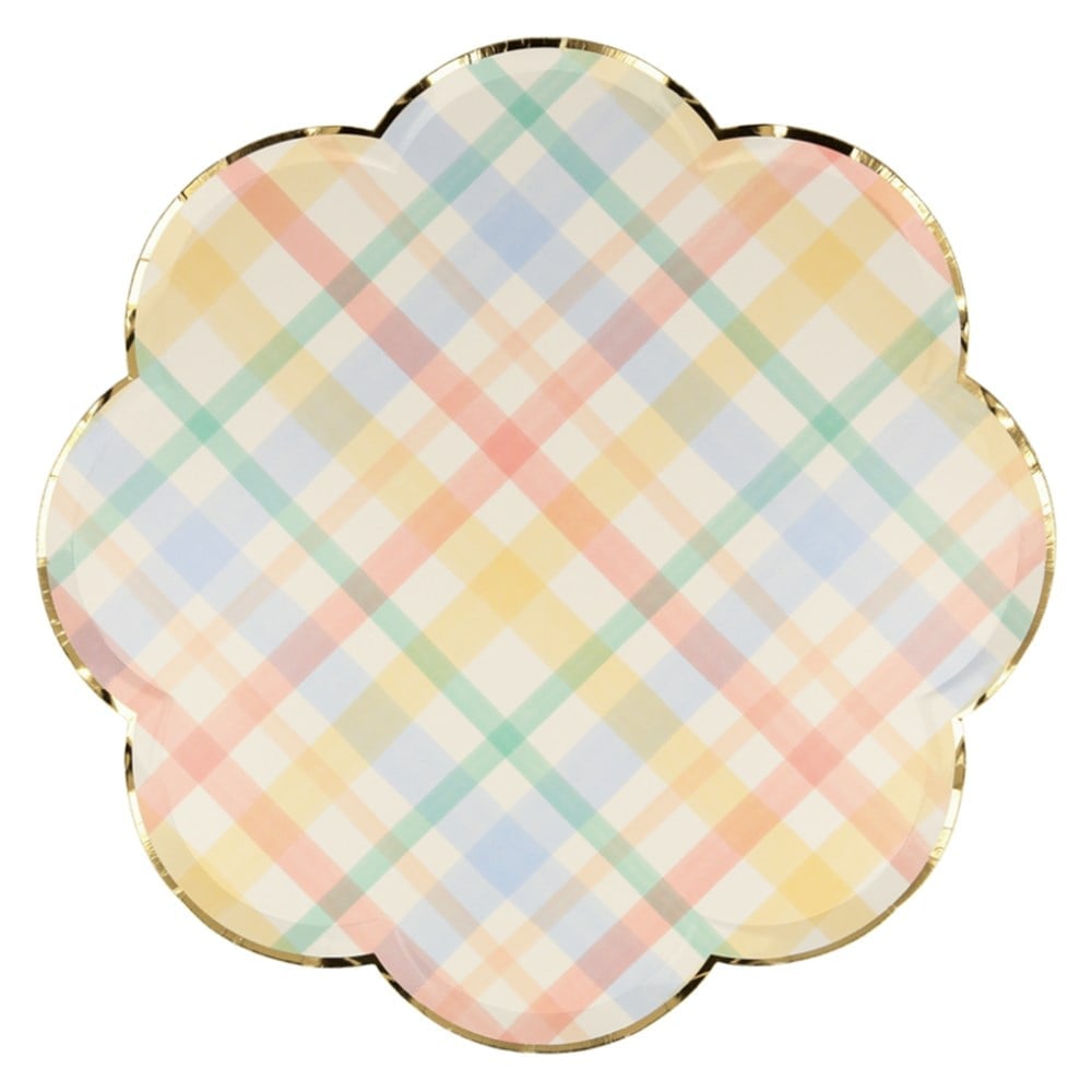 Meri Meri - Spring Plaid Dinner Plates - Bahar Yeri Tabaklar - L - 8Li