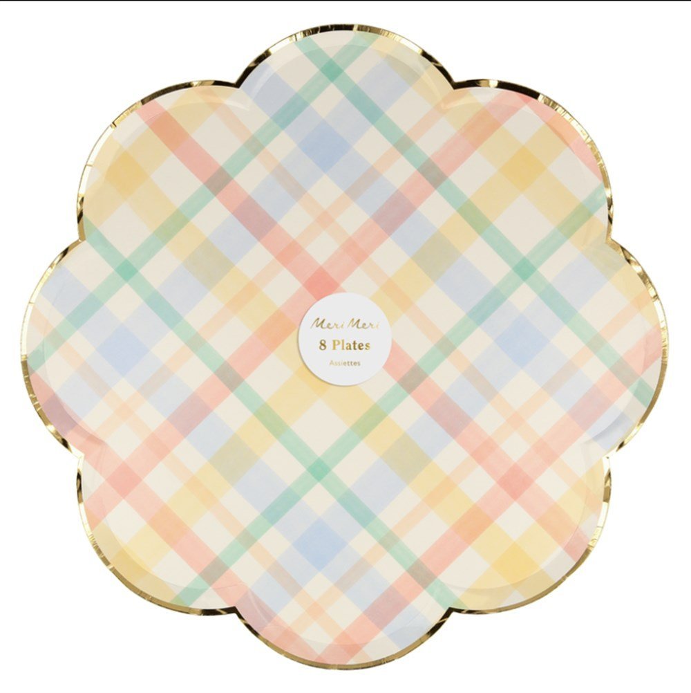 Meri Meri - Spring Plaid Dinner Plates - Bahar Yeri Tabaklar - L - 8Li