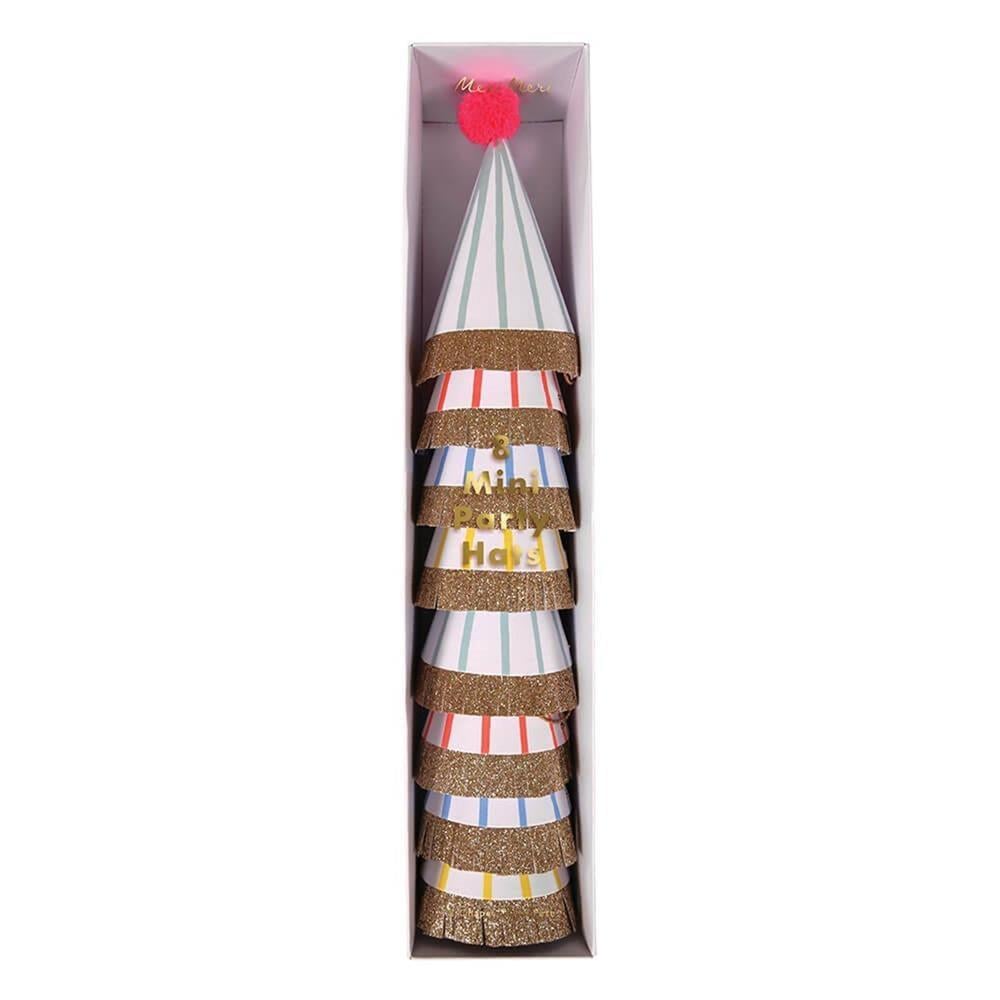 Meri Meri - Stripe & Pompom Mini Party Hats - Çizgili & Ponponlu Mini Parti Şapkaları