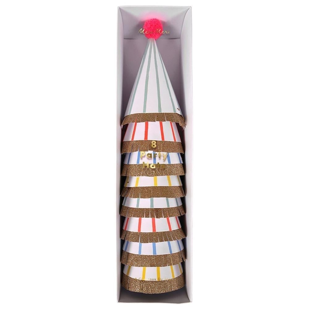 Meri Meri - Stripe & Pompom Party Hats - Çizgili & Ponponlu Parti Şapkaları - L