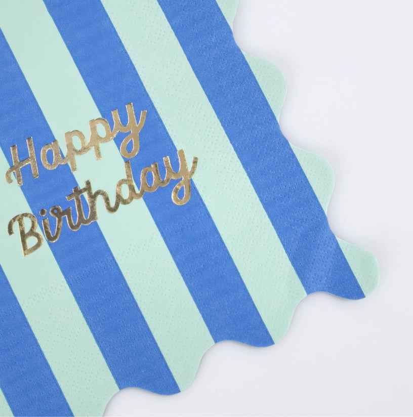 Meri Meri - Stripe Happy Birthday Large Napkins - Çizgili Happy Birthday Peçeteler (L) (X16)