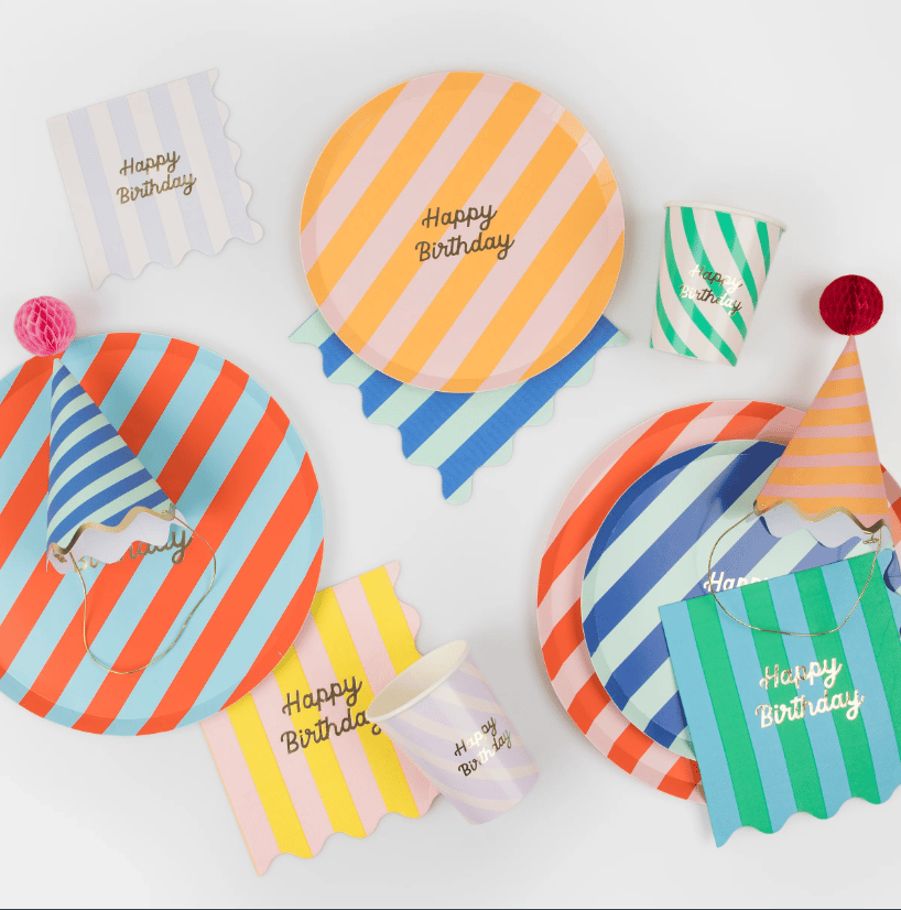Meri Meri - Stripe Happy Birthday Large Napkins - Çizgili Happy Birthday Peçeteler (L) (X16)