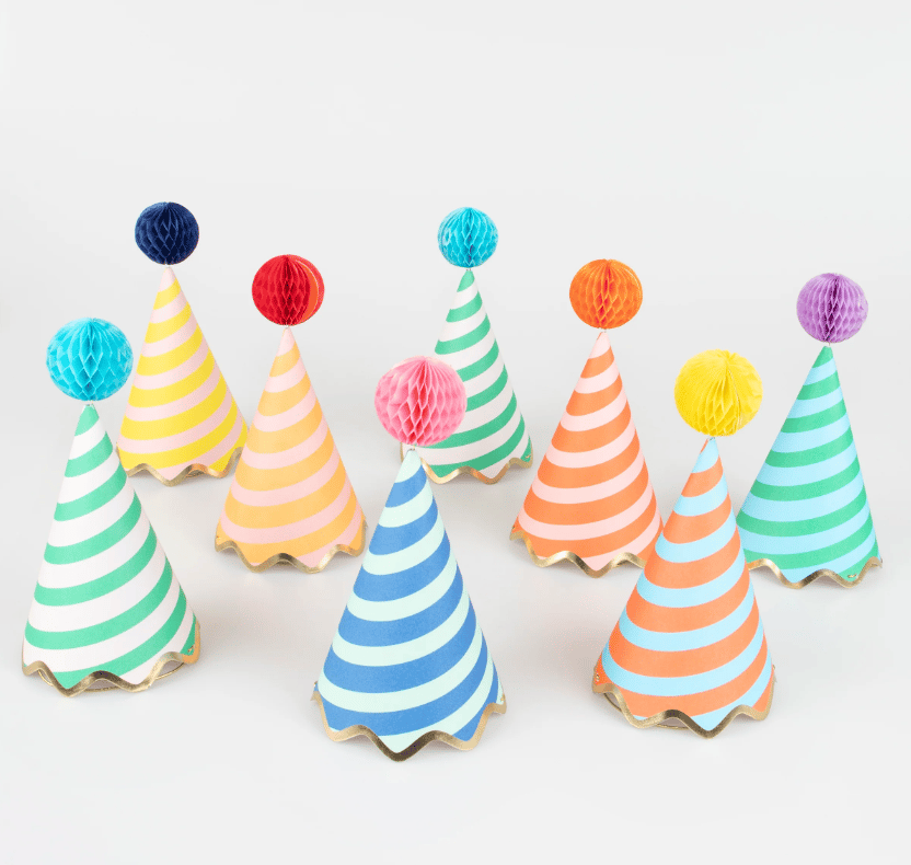 Meri Meri - Stripe Party Hats - Çizgili Parti Şapkaları (8Li)