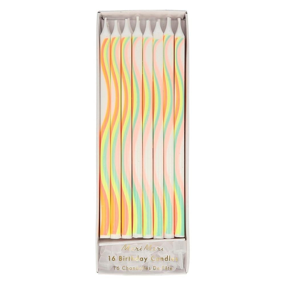 Meri Meri - Tapered Rainbow Candles - Gökkuşağı Desenli Mumlar