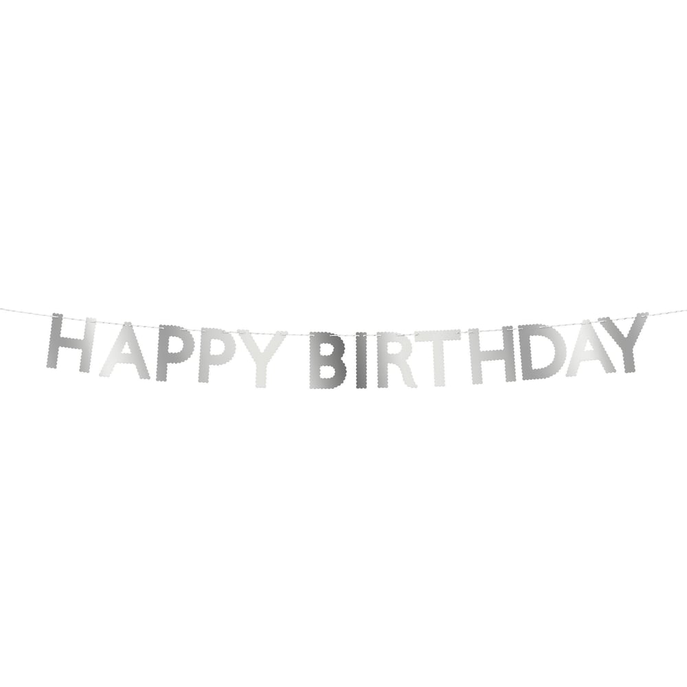 Meri Meri - Tırtıklı Gümüş Happy Birthday Asılan Süs
