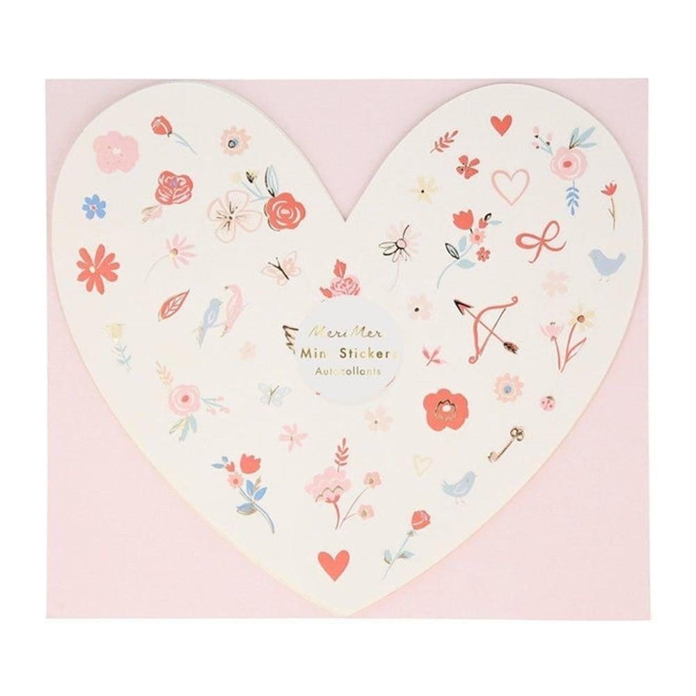 Meri Meri - Valentine’S Mini Sticker Sheets - Kalp & Çiçek Desenli Mini Çıkartmalar - 5Li