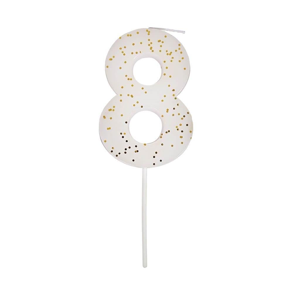 Meri Meri - White Number 8 Candle - 8 Numara Beyaz Mum