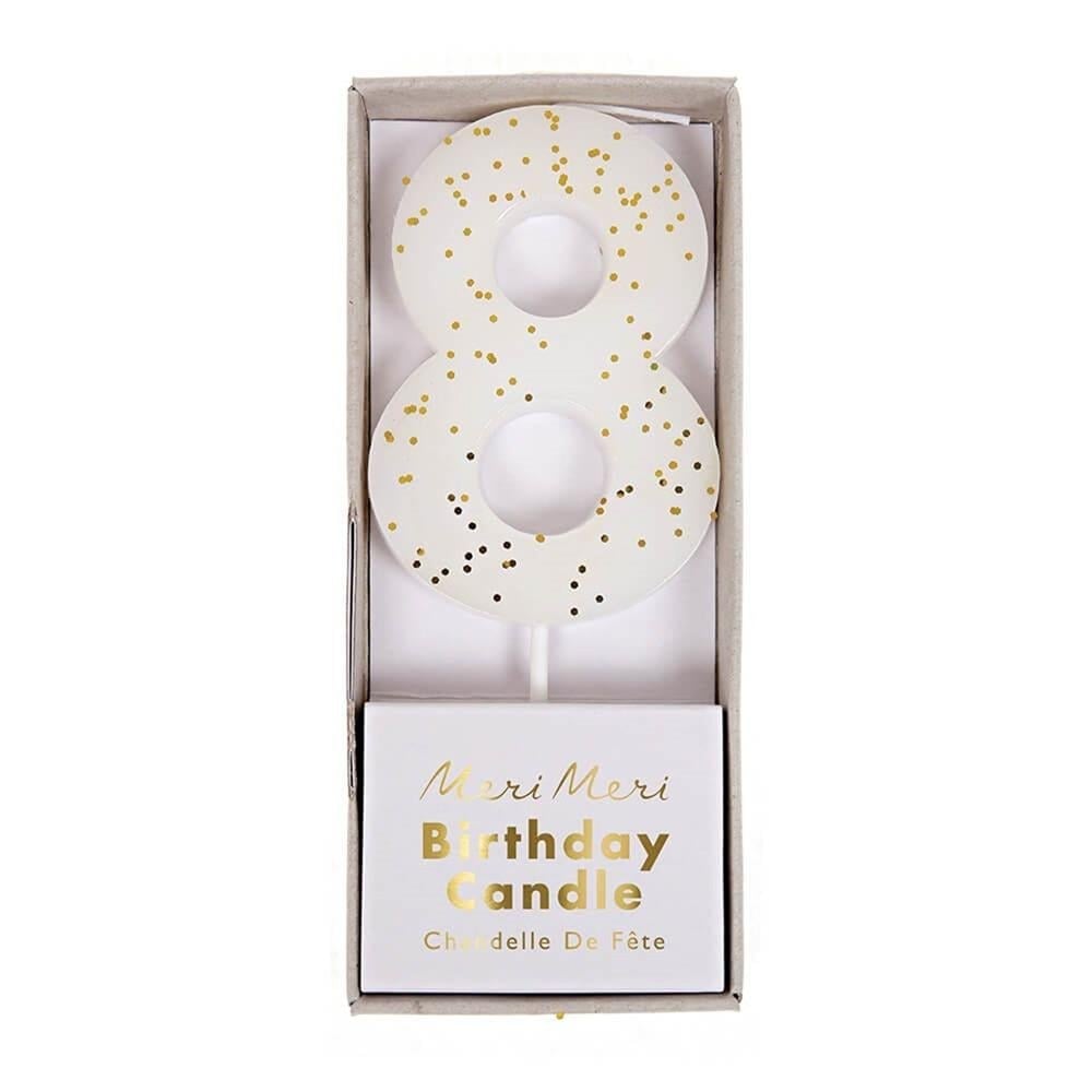 Meri Meri - White Number 8 Candle - 8 Numara Beyaz Mum