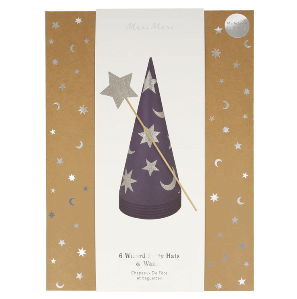 Meri Meri - Wizard Party Hats & Wands - Sihirbaz Parti Şapkaları & Sihirli Değnekler (6Lı)
