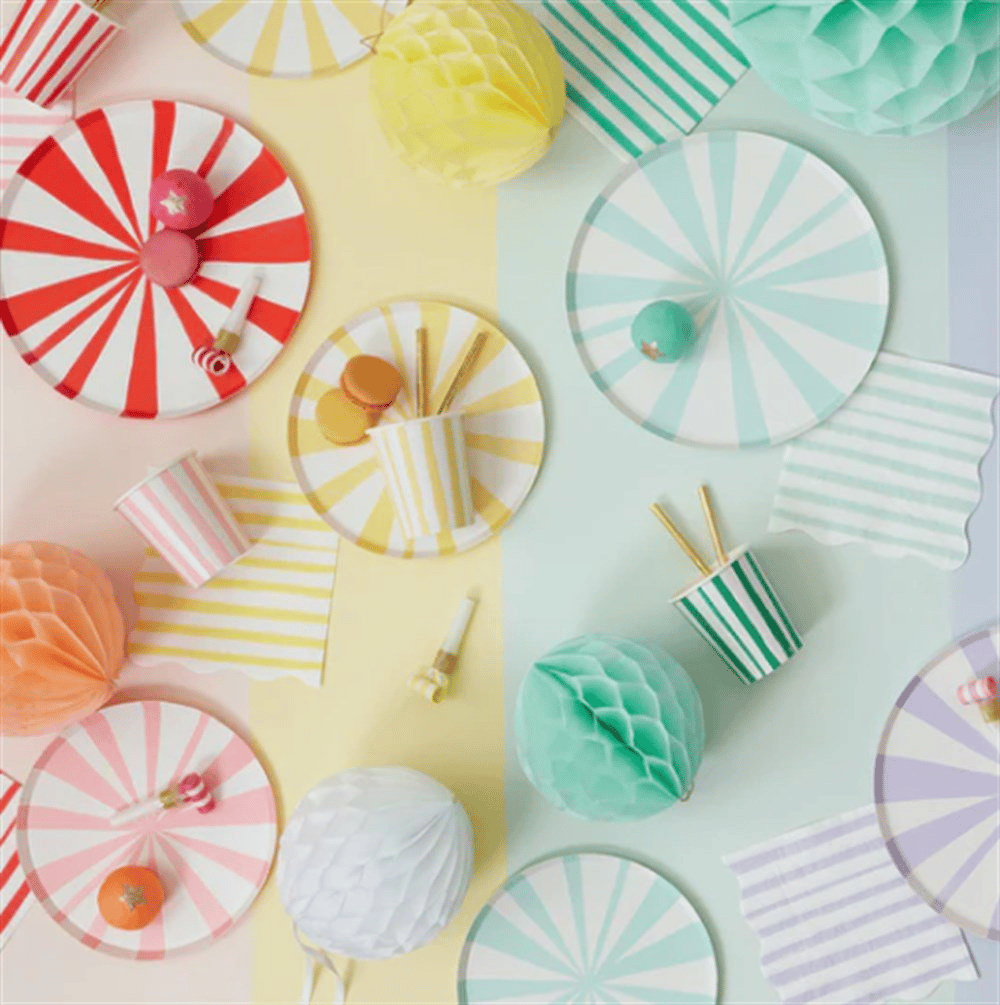 Meri Meri - Yellow Stripe Cups - Sarı Çizgili Bardaklar - 8Li