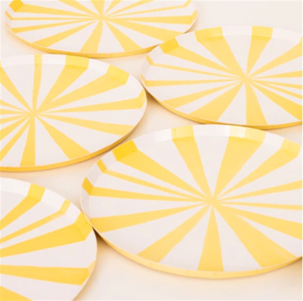 Meri Meri - Yellow Stripe Plates - Sarı Çizgili Tabaklar - S - 8Li