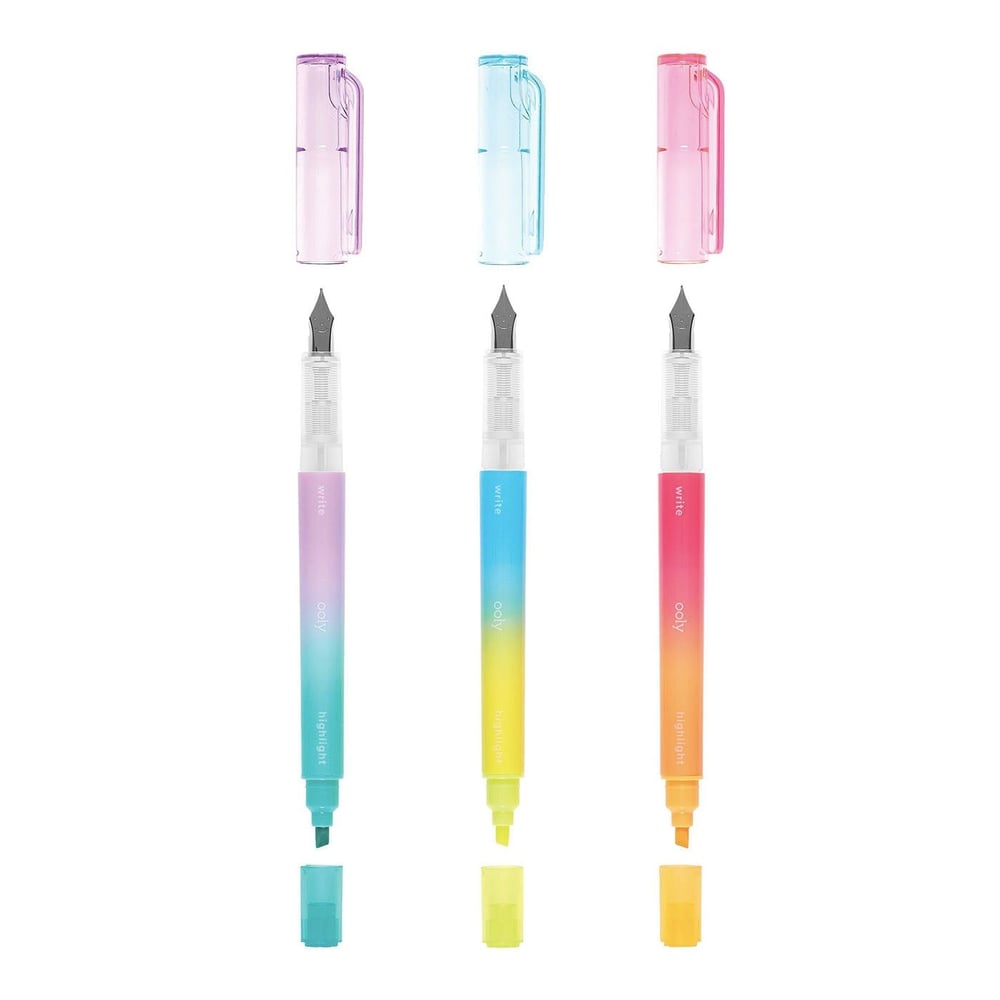 Ooly Writers Duo Çift Uçlu 3’lü Set - Dolma Kalem ve Highlighter