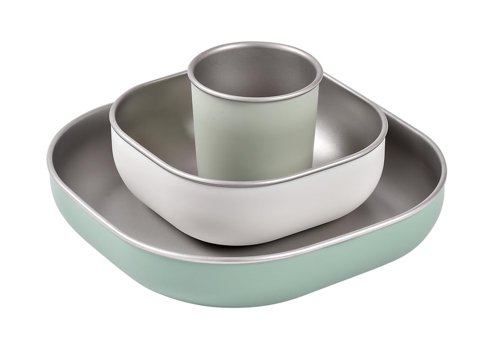 3lü Paslanmaz Çelik Beslenme seti, Sage green