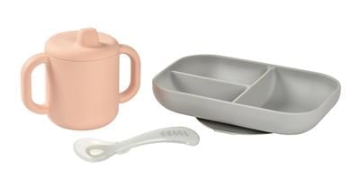 Bölmeli öğrenme yemek seti (4 Parça- Pembe bardak)